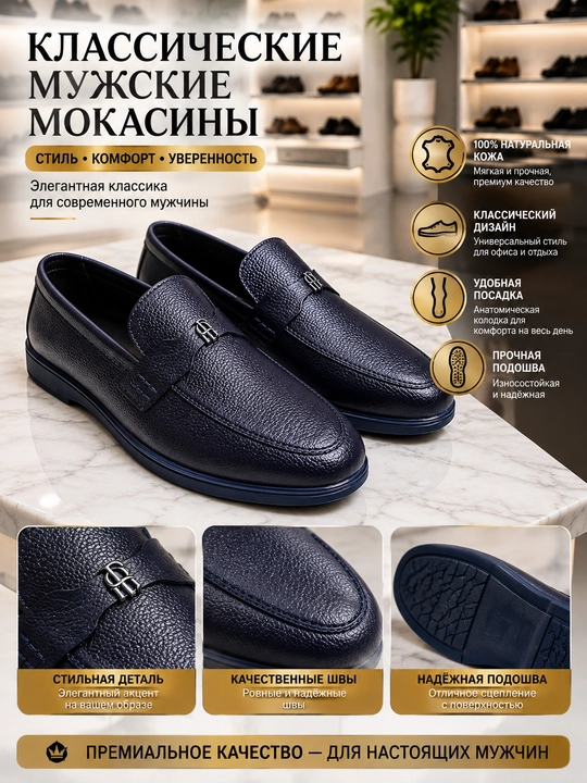 Мужские мокасины из натуральной кожи, классические лоферы, черные, 39–43