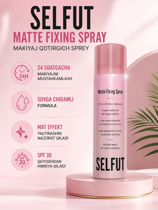 SELFUT Matte Fixing Spray — Фиксатор макияжа, матовый эффект, SPF 30, 150 мл - 