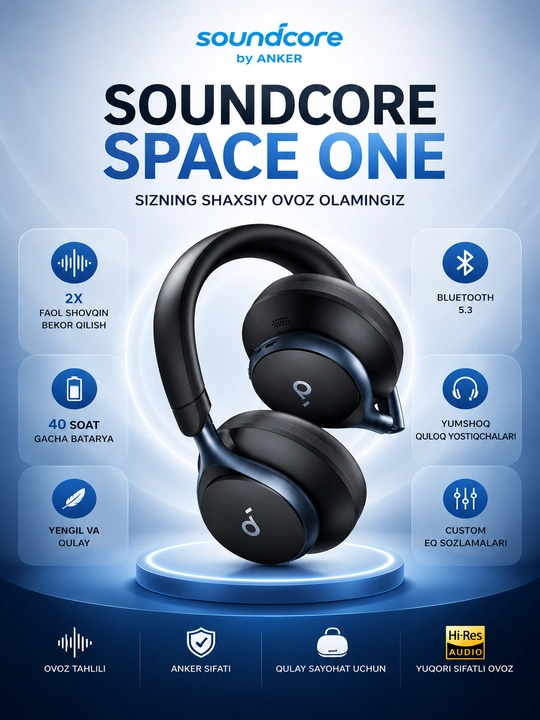 Soundcore Space One simsiz Bluetooth quloqchinlar, ANC shovqinni kamaytirish, 40 soat - 