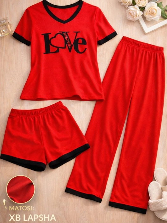 Ayollar uchun pijama 3ta 1da,uy kiyimi, tungi kiyim, sho'rtik mayka, shimli pijama