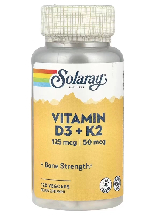 Витамины D3 и K2, Solaray, 120 растительных капсул