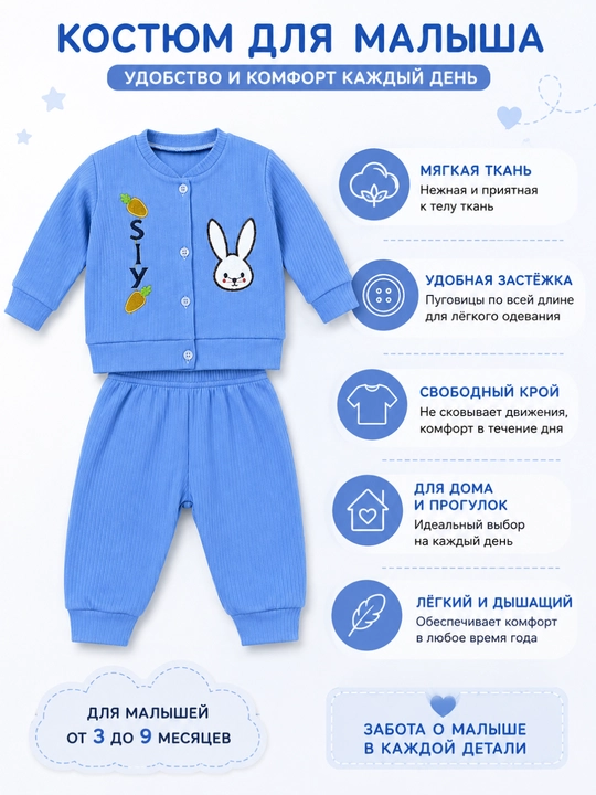 Костюм для малышей, кофта и брюки, комплект 2 предмета, 3–9 месяцев