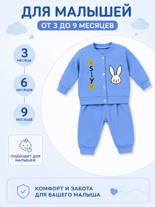 Костюм для малышей, кофта и брюки, комплект 2 предмета, 3–9 месяцев