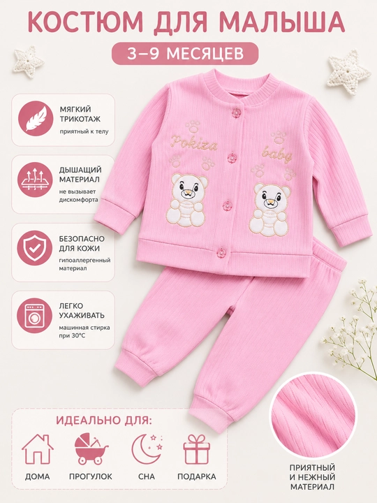 Костюм для малышей, кофта и брюки, комплект 2 предмета, 3–9 месяцев - 