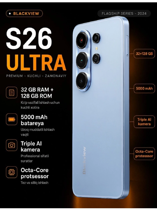 Smartfon S26 Ultra Wave 10 Ekran 120Hz 32GB Ram 128GB Rom Al kamera 32MP Batareya 5000mAh