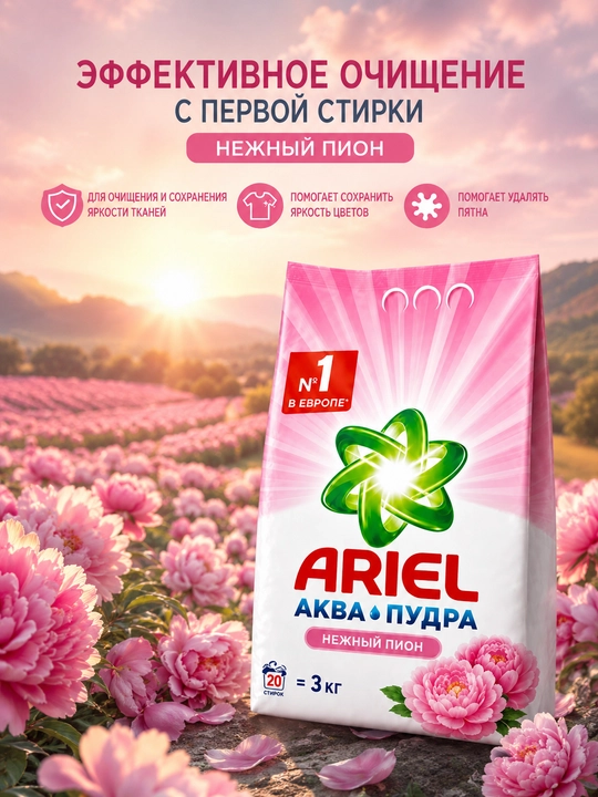 Ariel Akvapudra Nafis Pion — rangli kiyimlar uchun kir yuvish kukuni, 3 kg