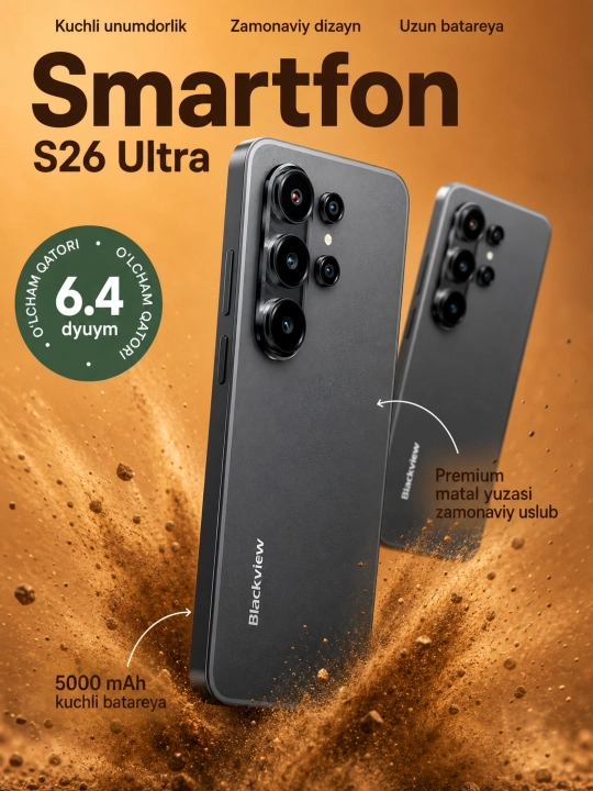Smartfon S26 Ultra Wave 10 Ekran 120Hz 32GB Ram 128GB Rom Al kamera 32MP Batareya 5000mAh