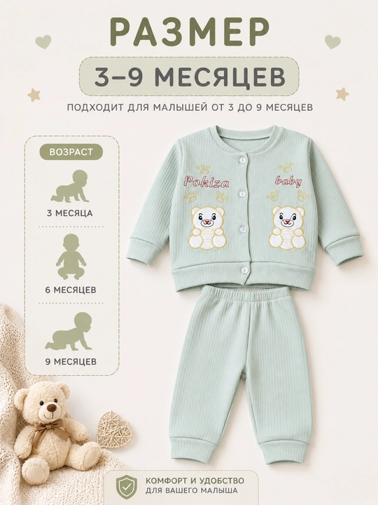 Костюм для малышей, кофта и брюки, комплект 2 предмета, 3–9 месяцев