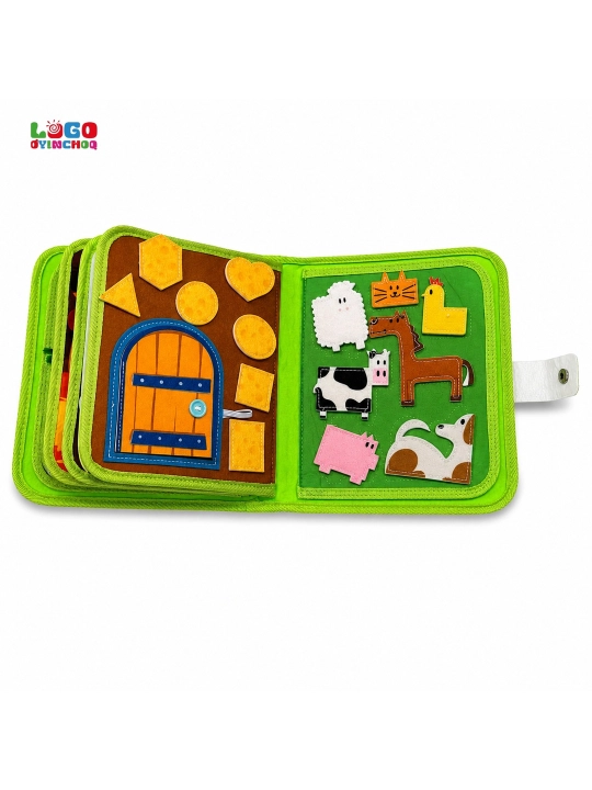 Fetr kitobcha bizibord, bolalar uchun Montessori sensor rivojlantiruvchi o'yinchoq