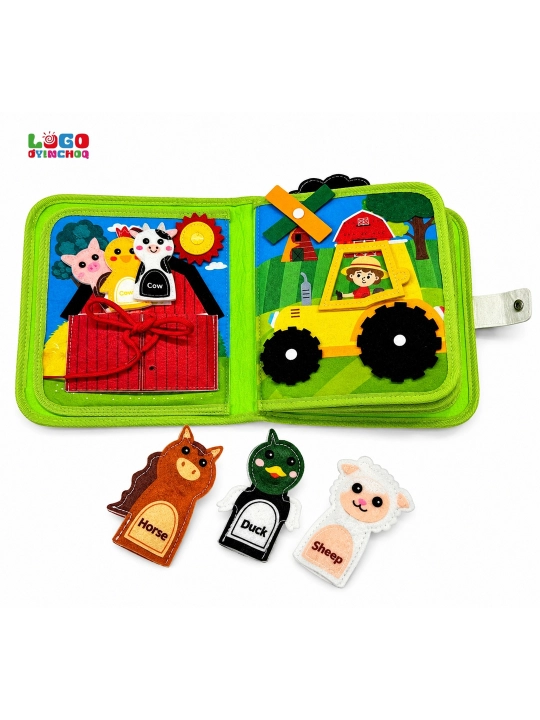 Fetr kitobcha bizibord, bolalar uchun Montessori sensor rivojlantiruvchi o'yinchoq