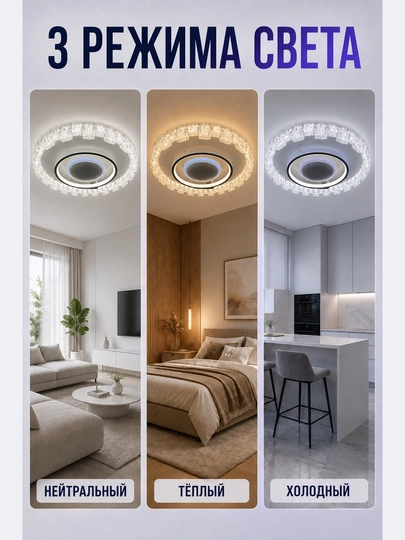 Blutus kolonka va mikrofonli  LED KARAOKE-LYUSTRA, 3 yorug‘lik rejim, 50 sm diametr plafon