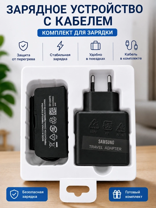 Сетевое зарядное устройство с кабелем, комплект для зарядки смартфона - 
