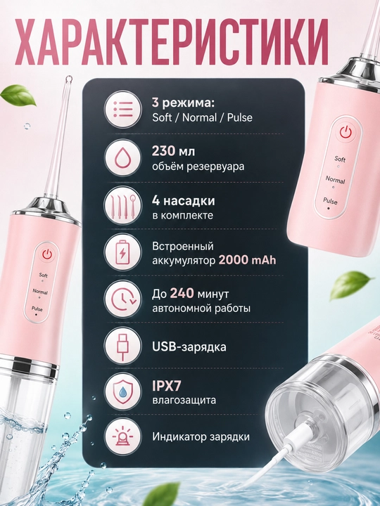 Ирригатор для полости рта, беспроводной ирригатор, очиститель зубов, для брекетов