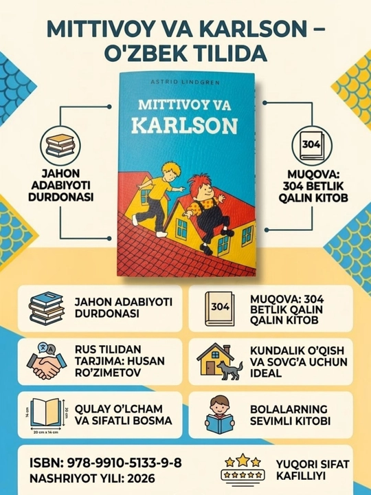 Astrid Lindgren: "Mittivoy va Karlson" kitobi, o'zbek tilida - 