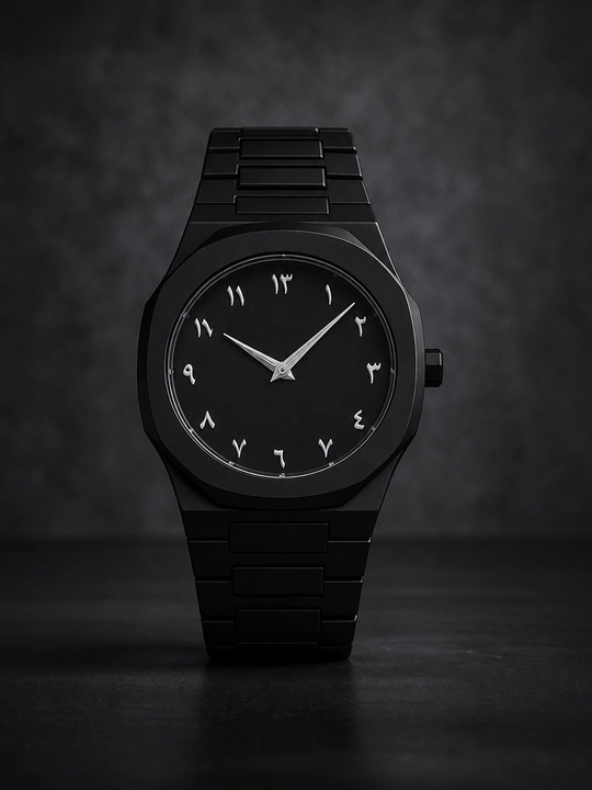 Arab Aura erkaklar soati - minimalist qora rangda, quti bilan
