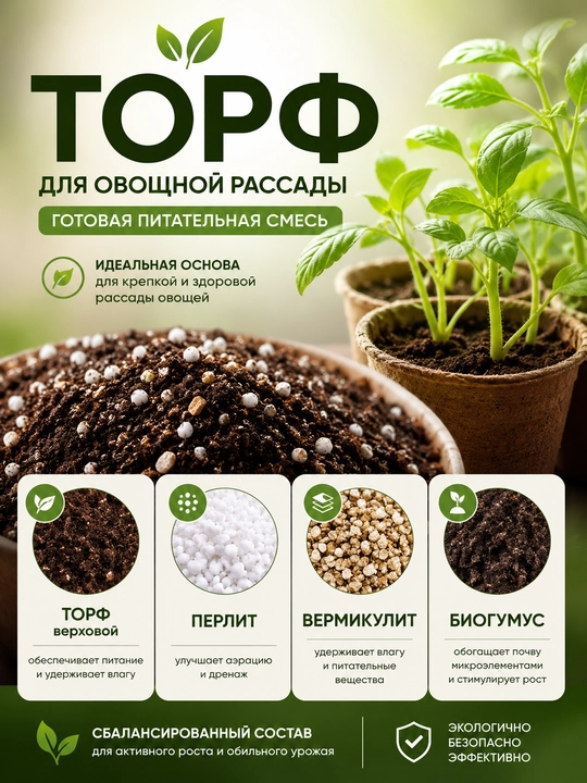Готовый торф для овощной рассады 1 л, 3 л, 5 л, 10 л - 
