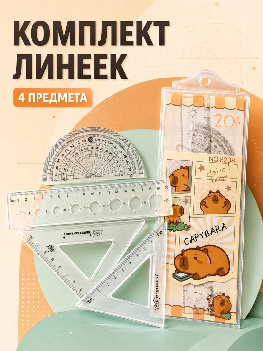 Geometrik chizg‘ichlar to‘plami, 4 ta buyum, 20 sm, g‘ilofli - 