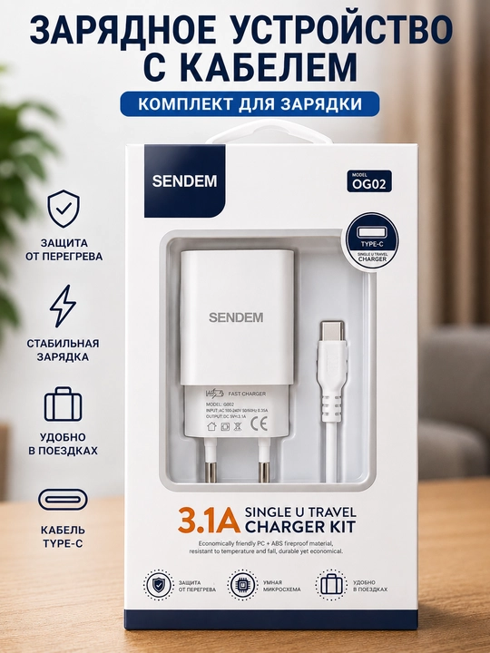 Сетевое зарядное устройство с кабелем, комплект для зарядки смартфона - 