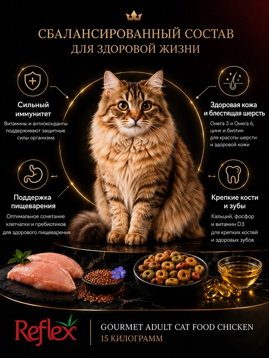 Reflex Gourmet guruch bilan tovuq, kattalar mushuklar uchun ovqat, 15 kg