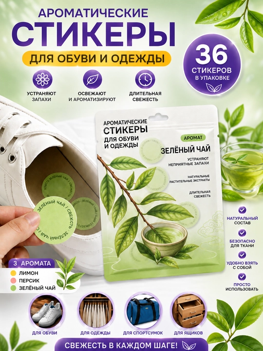 Ароматические стикеры для обуви и одежды, наклейки от неприятного запаха, освежитель 36 шт - 