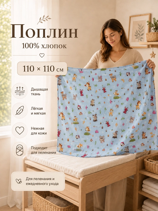 Пелёнка для новорождённых, детская пелёнка, поплин, 100% хлопок, 110×110 см