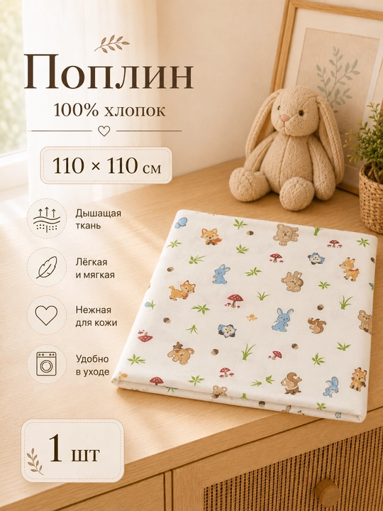 Пелёнка для новорождённых, детская пелёнка, поплин, 100% хлопок, 110×110 см - 