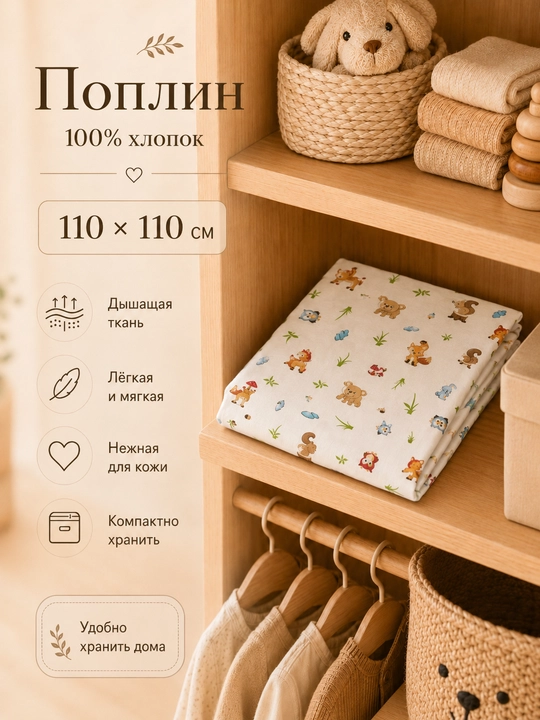 Пелёнка для новорождённых, детская пелёнка, поплин, 100% хлопок, 110×110 см