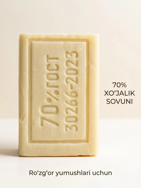 Kir sovun — xo‘jalik sovuni 65% / 70%, kir yuvish va uy-ro‘zg‘or uchun