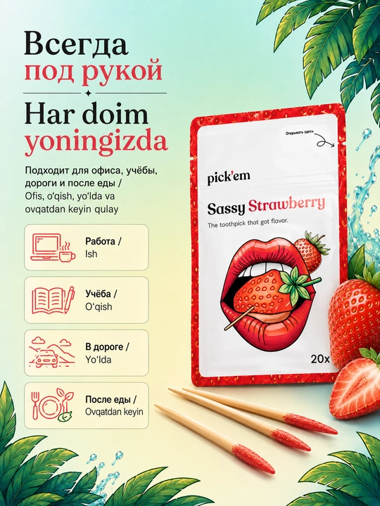 Зубочистки Pick'em, зубочистки ароматизированные, в ассортименте, 20 штук в упаковке