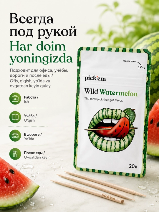 Зубочистки Pick'em, зубочистки ароматизированные, в ассортименте, 20 штук в упаковке