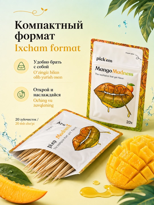 Зубочистки Pick'em, зубочистки ароматизированные, в ассортименте, 20 штук в упаковке