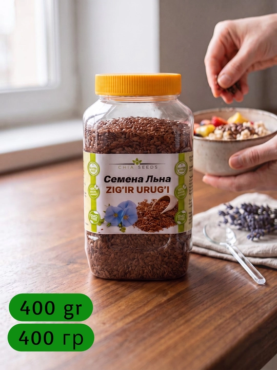 Zig'ir urug'i, Tabiiy va toza mahsulot (butun va maydalangan)100gr,200gr,400gr,500gr