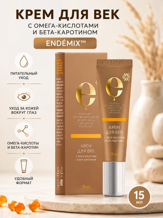 Ko'z qovoqlari uchun krem ENDÉMIX™ omega kislotalari va beta-karotin bilan, 15 ml - 