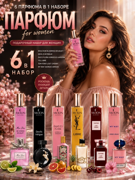 Ayollar uchun atirlar to'plami, Gucci Flora Miss Dior My Way Libre Lost Cherry 6 tasi 1 da - 