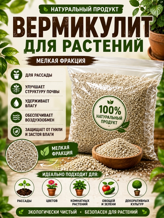 Вермикулит для растений Фракция: мелкая / крупная Объем: 1 л • 3 л • 5 л • 10 л - 