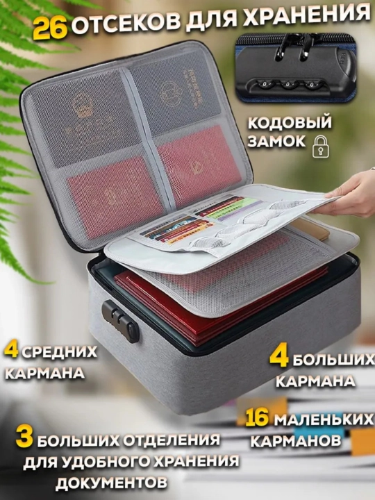 Сумка-органайзер для документов, для хранение предметов, с кодовым замком