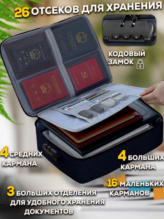 Сумка-органайзер для документов, для хранение предметов, с кодовым замком