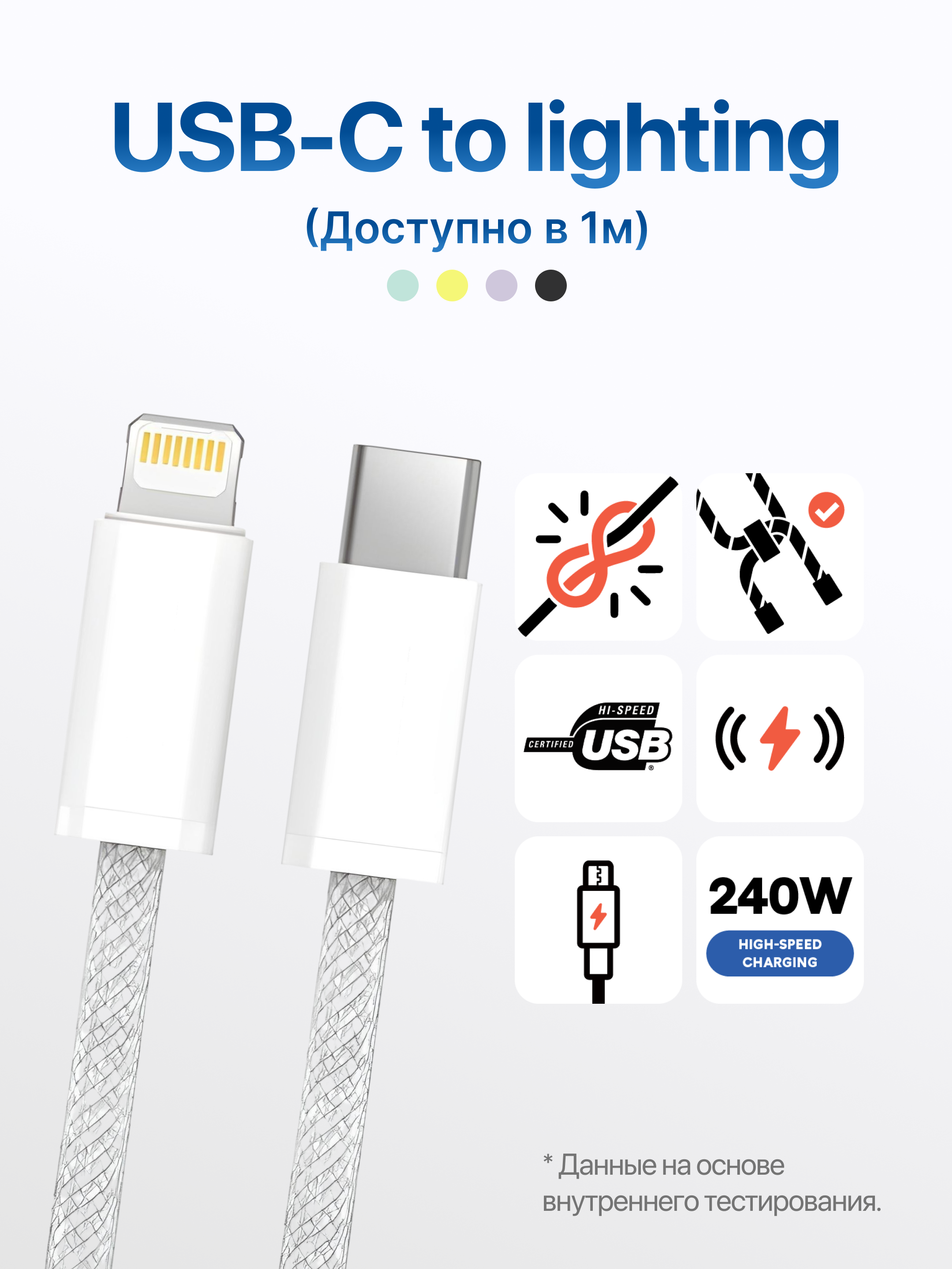 Кабель Type-C to Lightning, 3.1, 6A, для быстрой зарядки и передачи данных