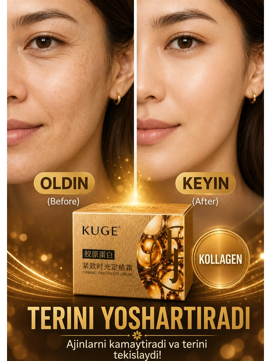 KUGE — kollagenli крем, elastiklikni yaxshilash, ajinlarga qarshi yuz kremi, 50 g