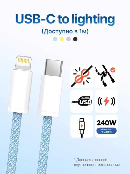 Кабель Type-C to Lightning, 3.1, 6A, для быстрой зарядки и передачи данных
