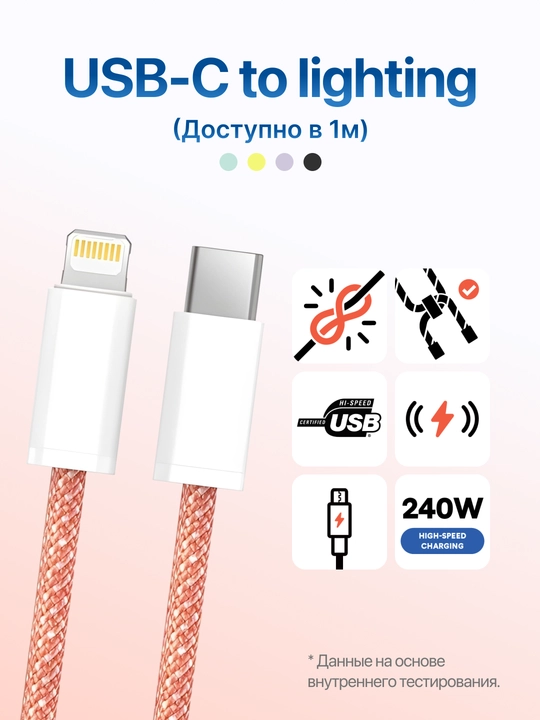 Кабель Type-C to Lightning, 3.1, 6A, для быстрой зарядки и передачи данных
