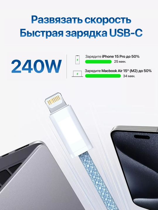 Кабель Type-C to Lightning, 3.1, 6A, для быстрой зарядки и передачи данных