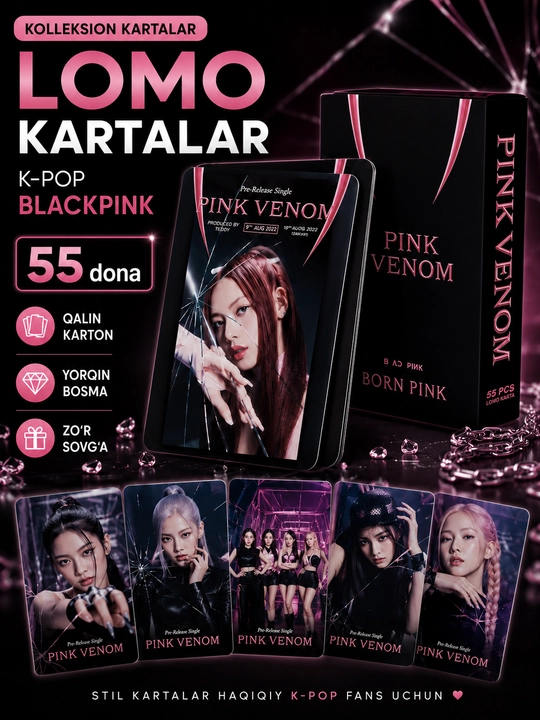 K-Pop BlackPink Lomo kartalari, 20 dan ortiq turlari, 55 dona