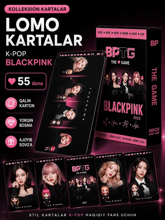 K-Pop BlackPink Lomo kartalari, 20 dan ortiq turlari, 55 dona
