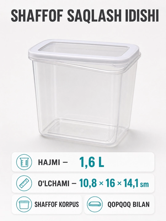 Oziq-ovqat mahsulotlarini saqlash uchun qopqoqli shaffof idishlar to‘plami