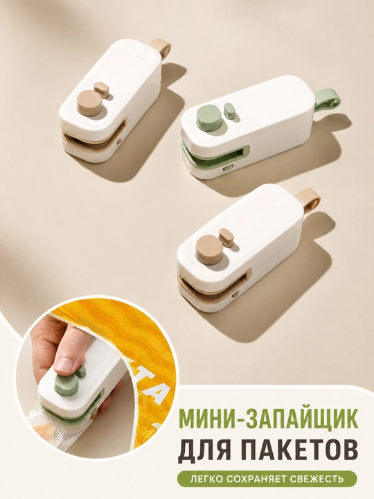 Oziq-ovqat paketlarini portativ kavsharlovchi, pichoq bilan, qo‘lda qadoqlovchi, 2 ta 1 da, magnitli