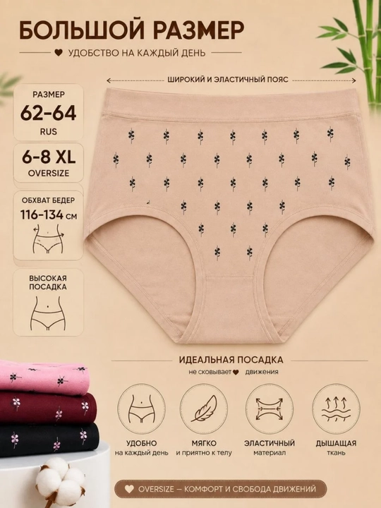 Ayollar uchun katta o‘lchamli ichki kiyim, 2 dona to‘plam, 62-64, 6-8 XL, oversize