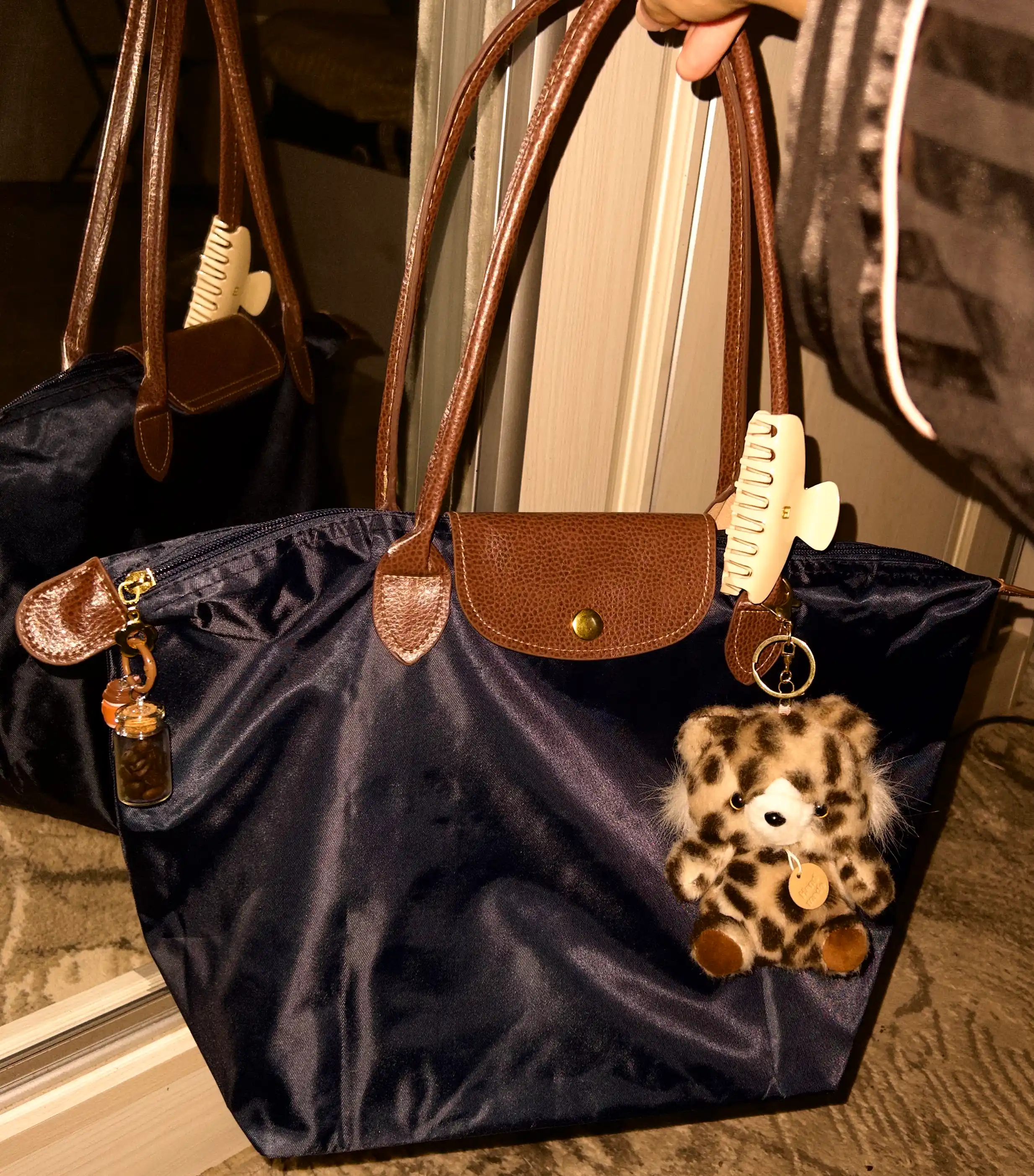Maktab sumkasi, katta, ayollar uchun, Longchamp uslubida, o‘lchami M, tovut, shopper, A4 formatda