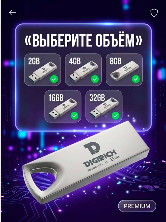 Флешка Digirich Ritz металлическая USB 2.0, 2/4/8/16/32ГБ - 