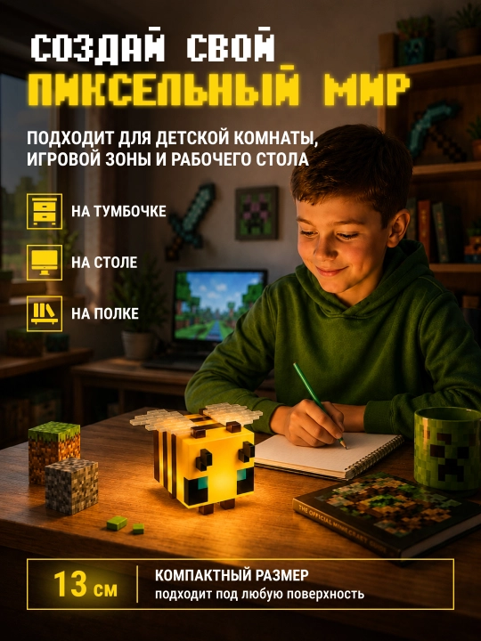 Minecraft LED tungi chiroq-fakel, dekorativ yoritgich maynkraft mario